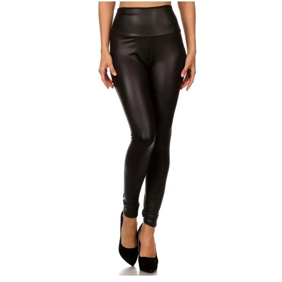 Matte Faux Leather Comfort Waist Slimming Leggings Size Medium Large 7-11 - Picture 2 of 5